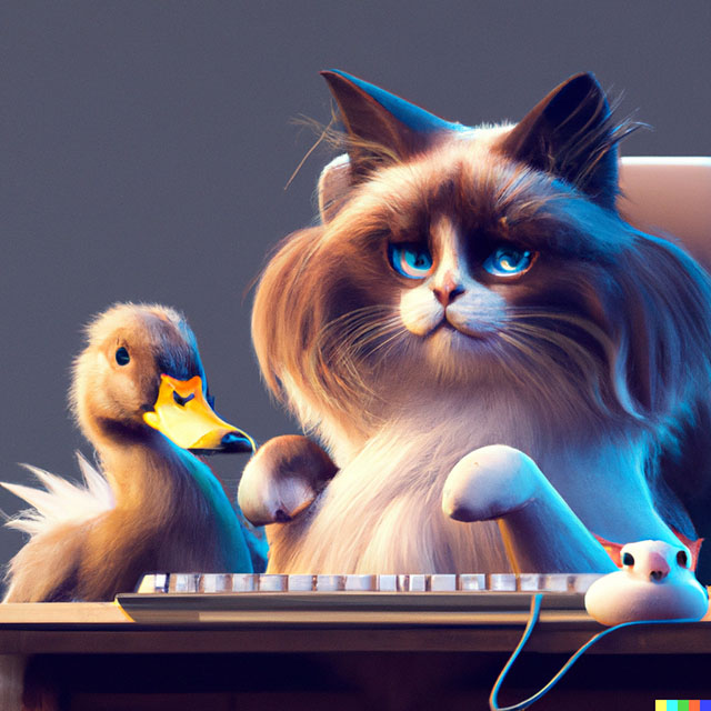 cat and duck searching internet for accountant near them