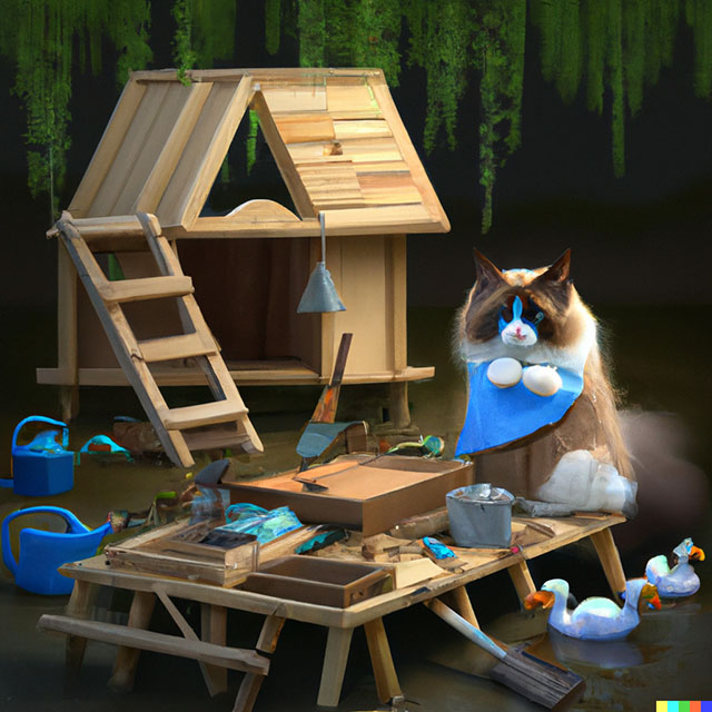 cat-duck-building-a-duck-house