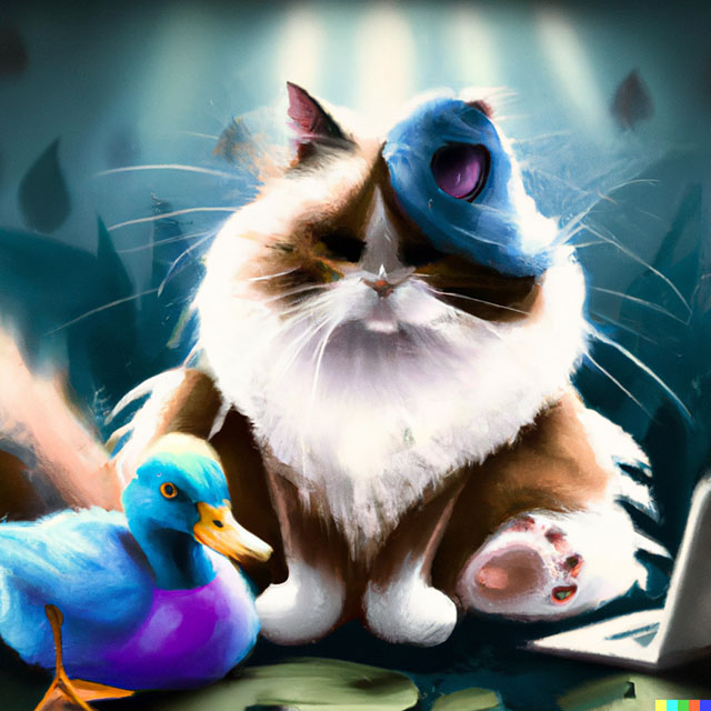 cat-duck-next-to-laptop